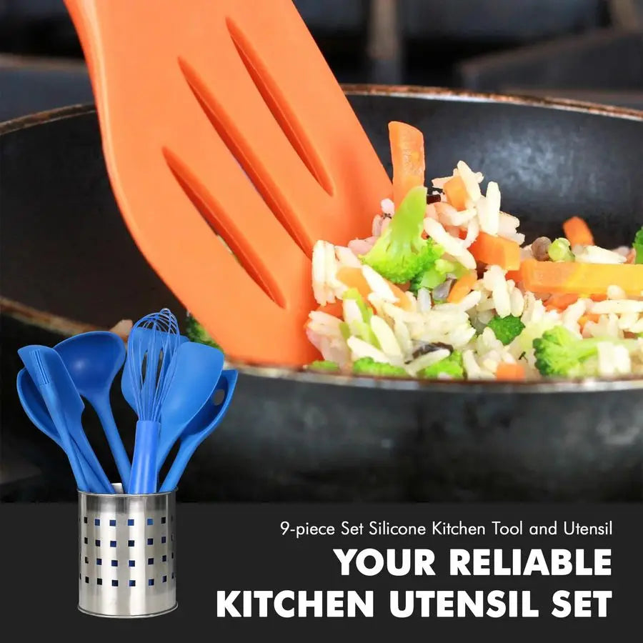 9 Piece Silicone Kitchen Tool And Utensil Set For Cooking