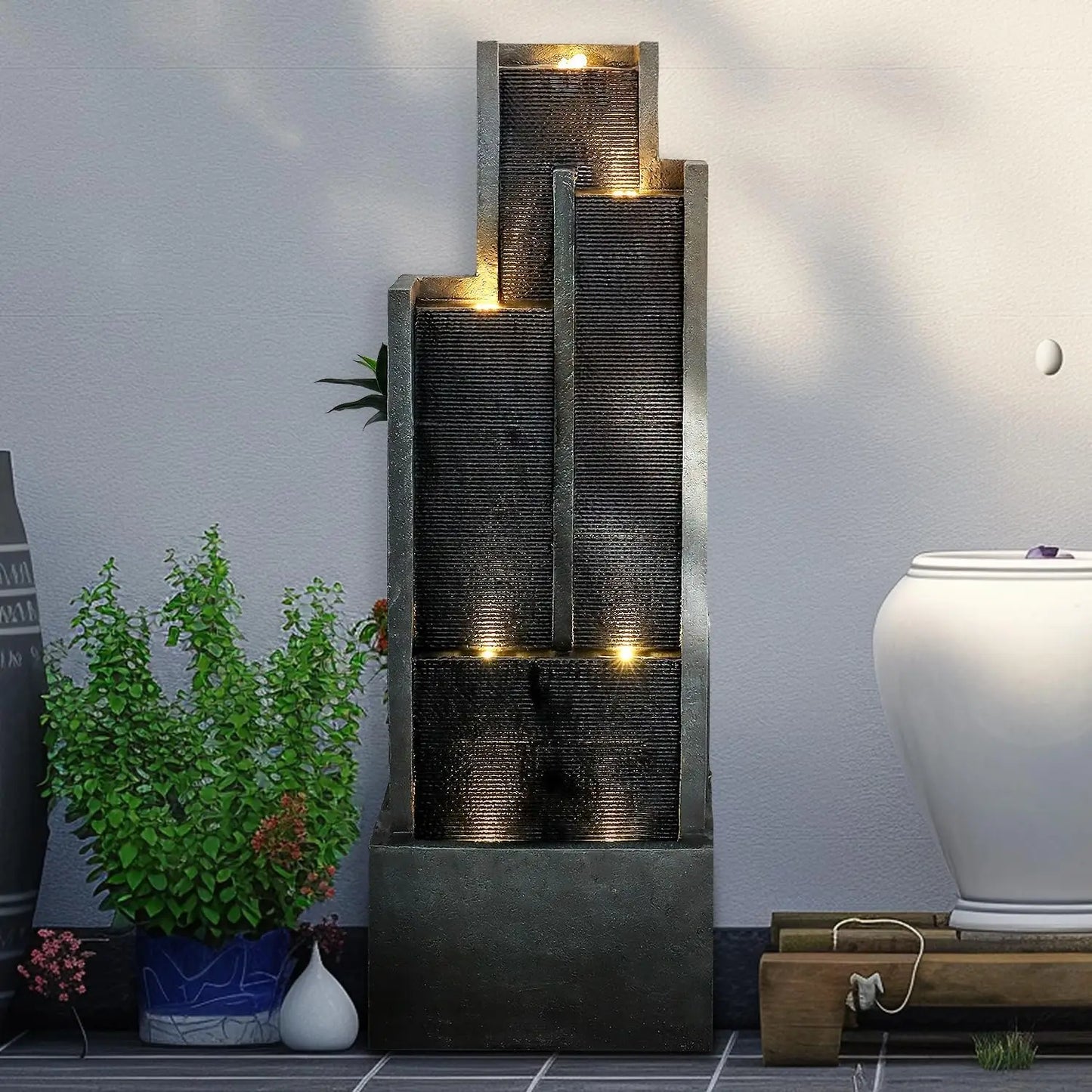 Five Tier Indoor Outdoor Garden Water Fountain Modern Floor Standing