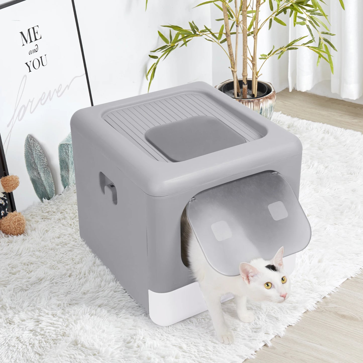 Cat Litter Box With Scoop And Tray Enclosed Front Entry