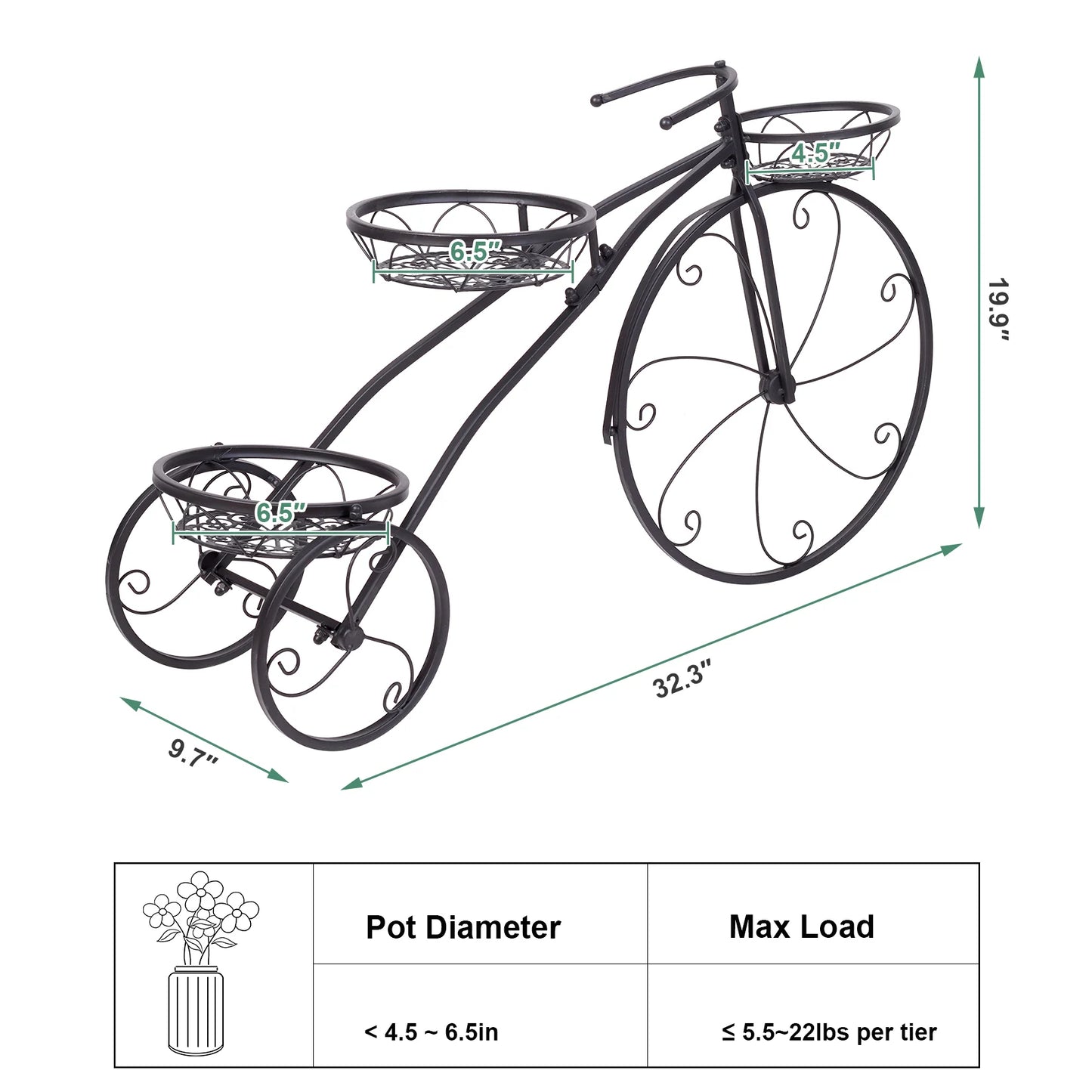 Wisfor 3Tier Bicycle Shaped Metal Plant Stand Flower Pot Holder