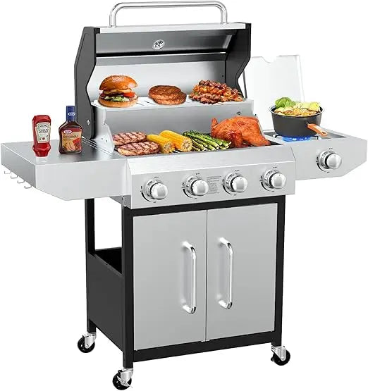 Stainless Steel Propane Gas Grill 60000 BTU Four Burners