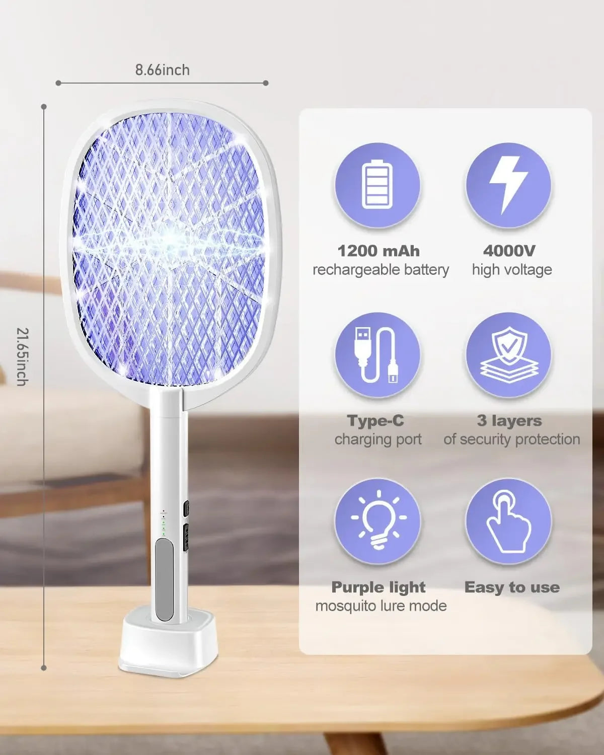 Electric Fly Swatter 2 In 1 Mosquito Zapper Racket