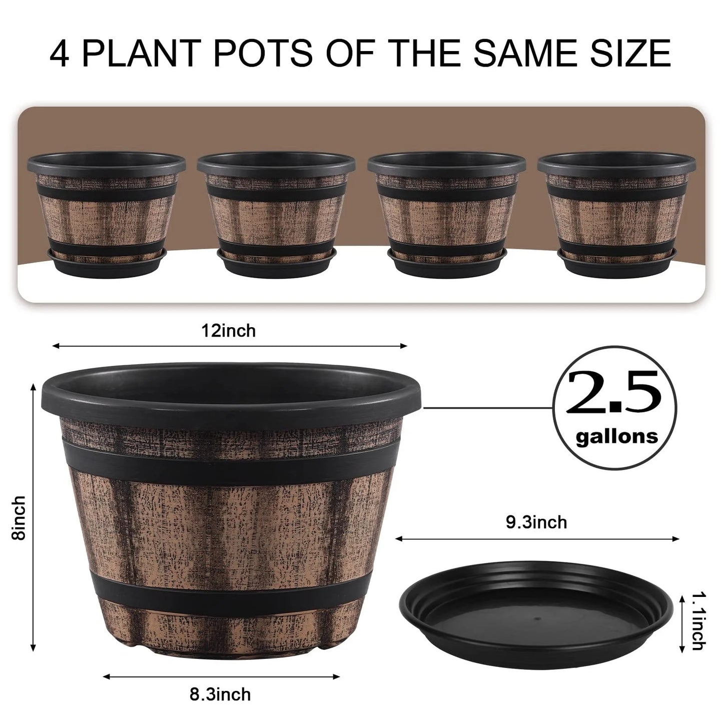 Whiskey Barrel Planter Pots Set of 4 Indoor Outdoor Use