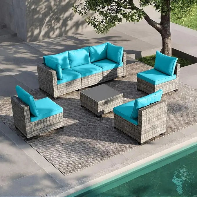 Outdoor 7 Piece Patio Furniture Set All Weather Wicker