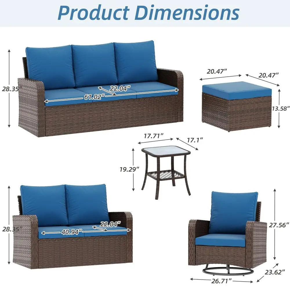 AllWeather PE Wicker Patio Loveseat Sofa With Ottoman And Cushions