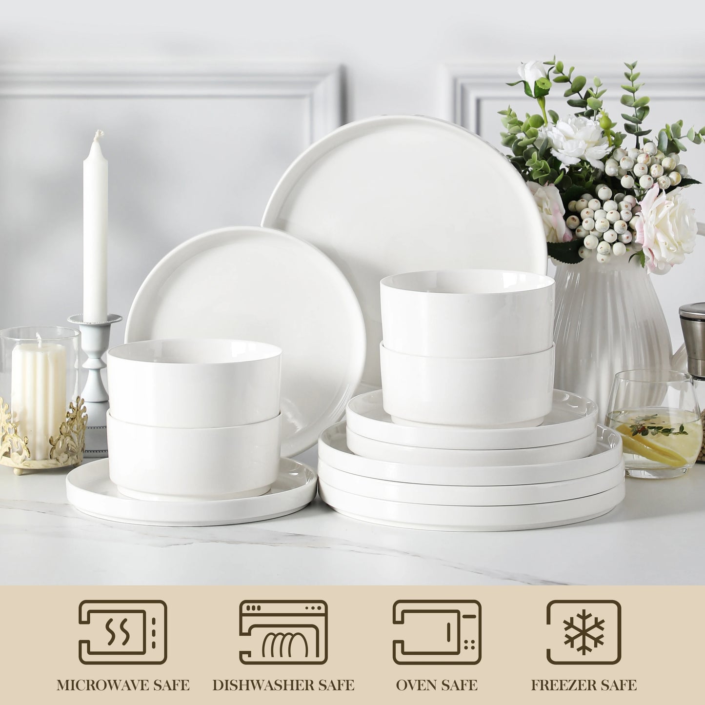 MALACASA Leah Porcelain Dinnerware Set For Everyday Dining
