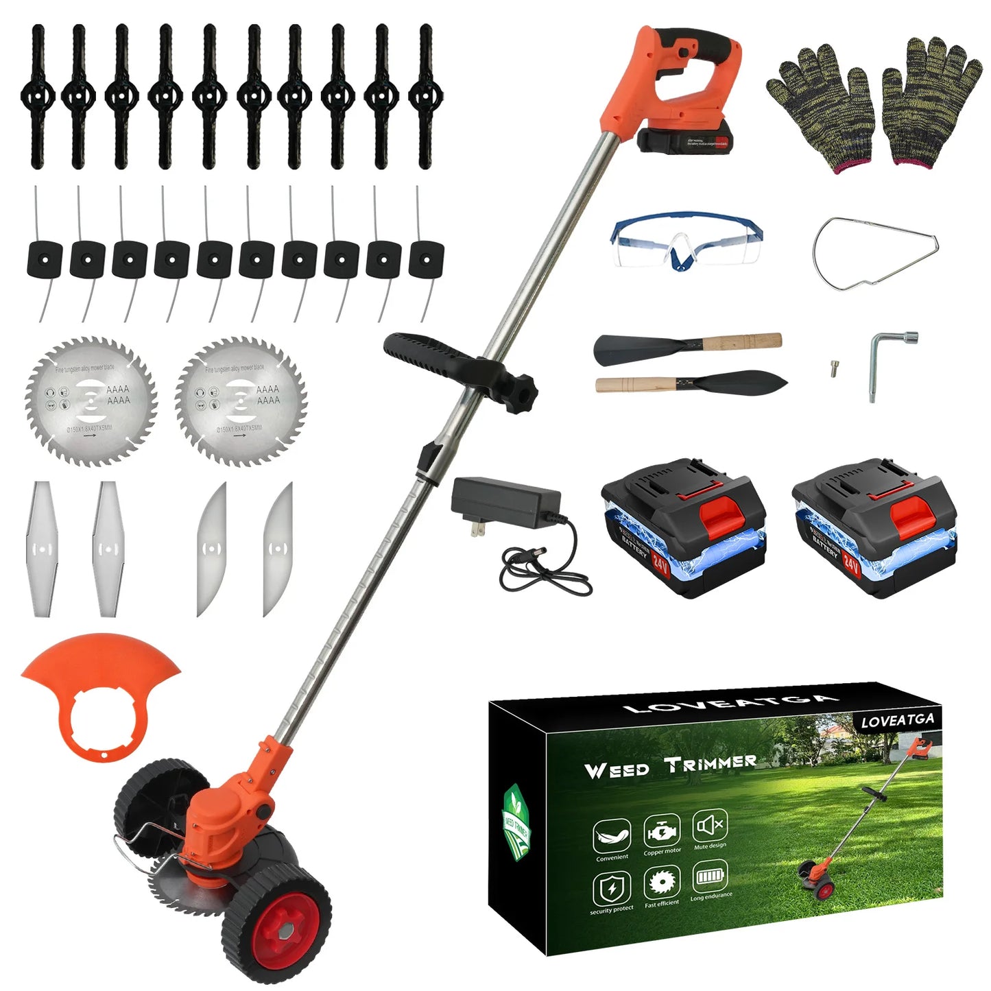 21V Cordless Grass Trimmer 3-In-1 Edger Mower With 2x2.0Ah Batteries