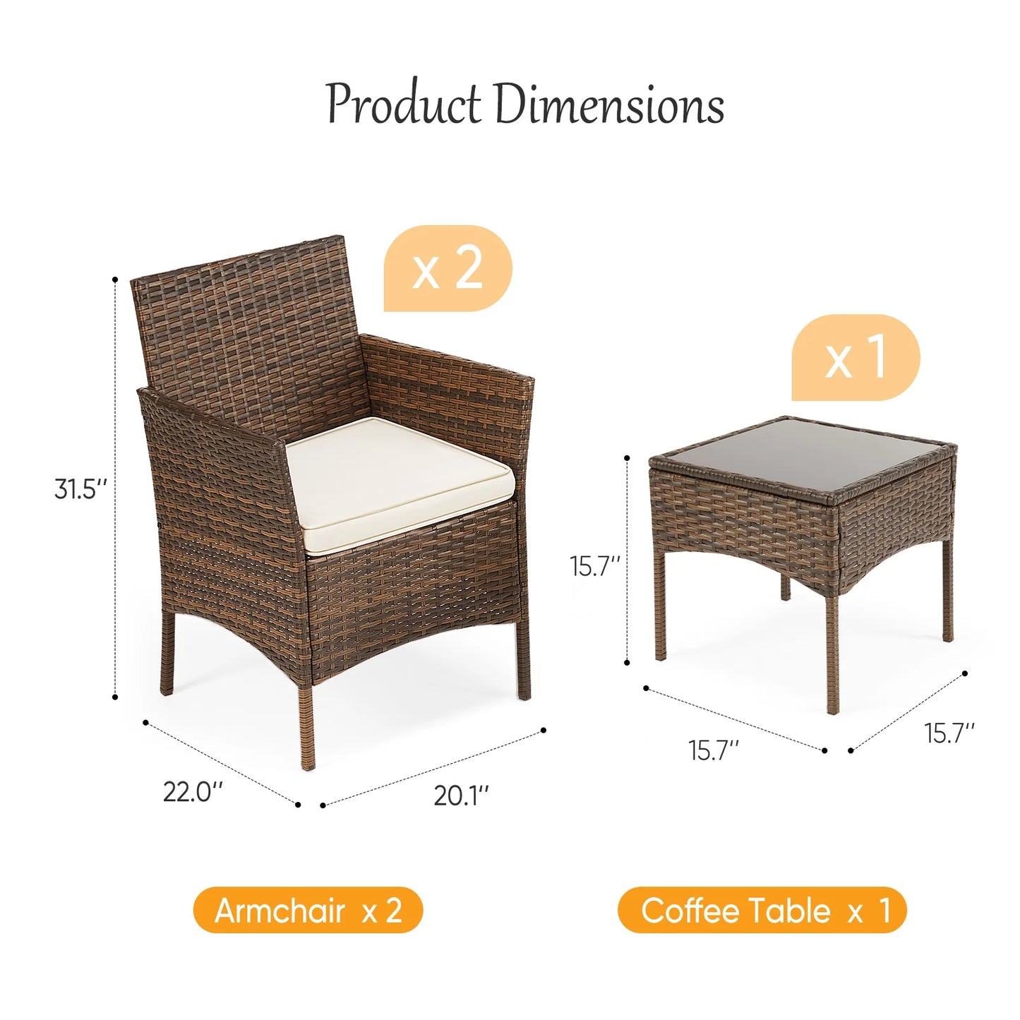 JHK Outdoor Patio Furniture Set With Glass Table And Chairs
