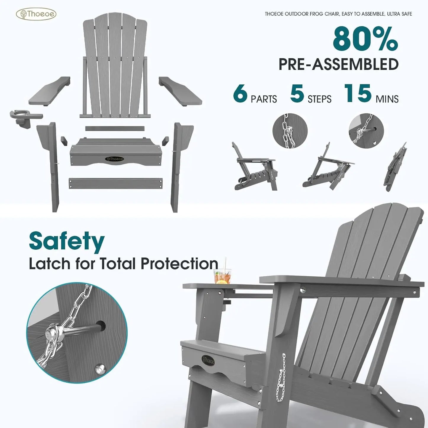 MOYU Folding Adirondack Chairs Outdoor All-Weather HDPE With Cup Holder