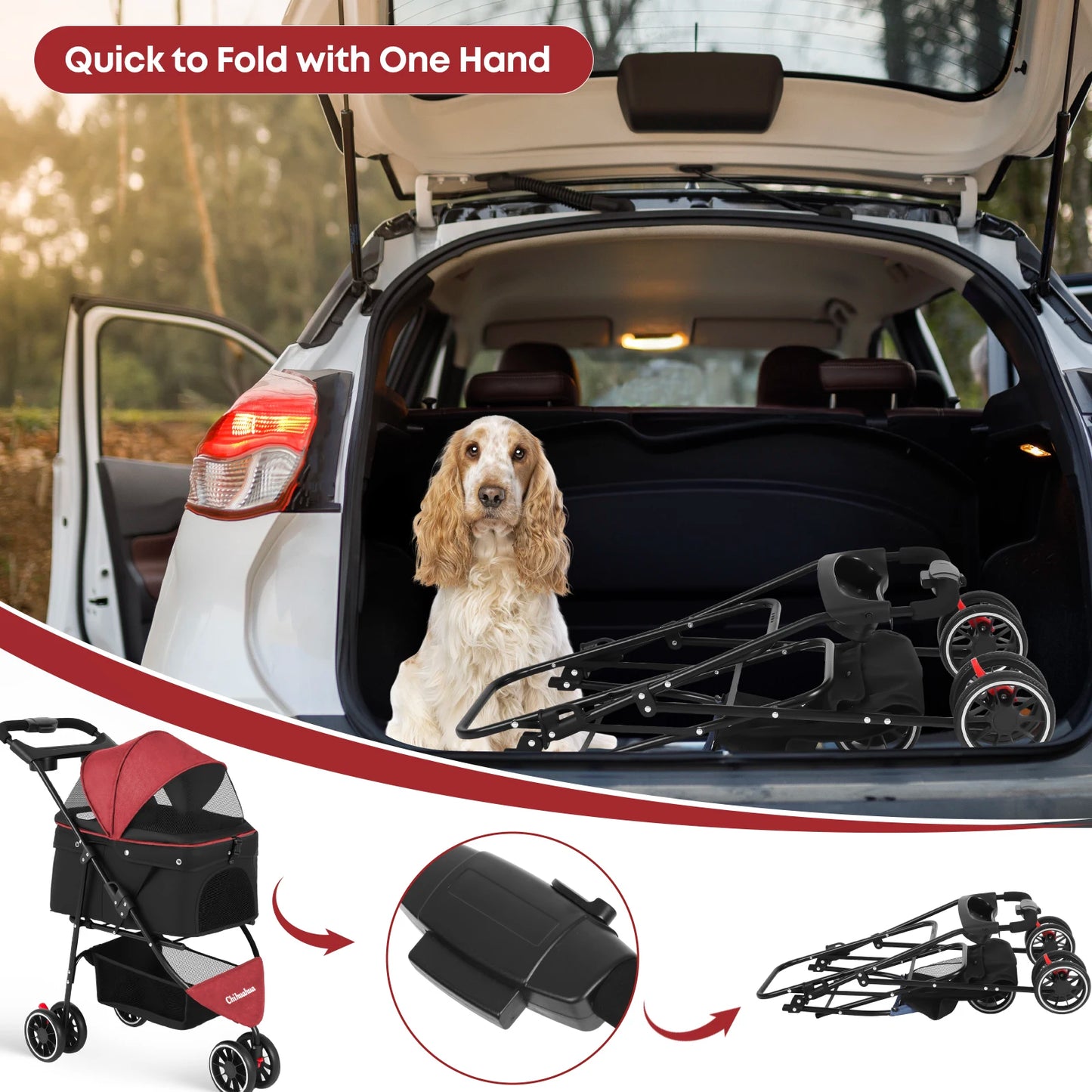 Chihuahua Pet Stroller for Small and Medium Dogs Cats Foldable