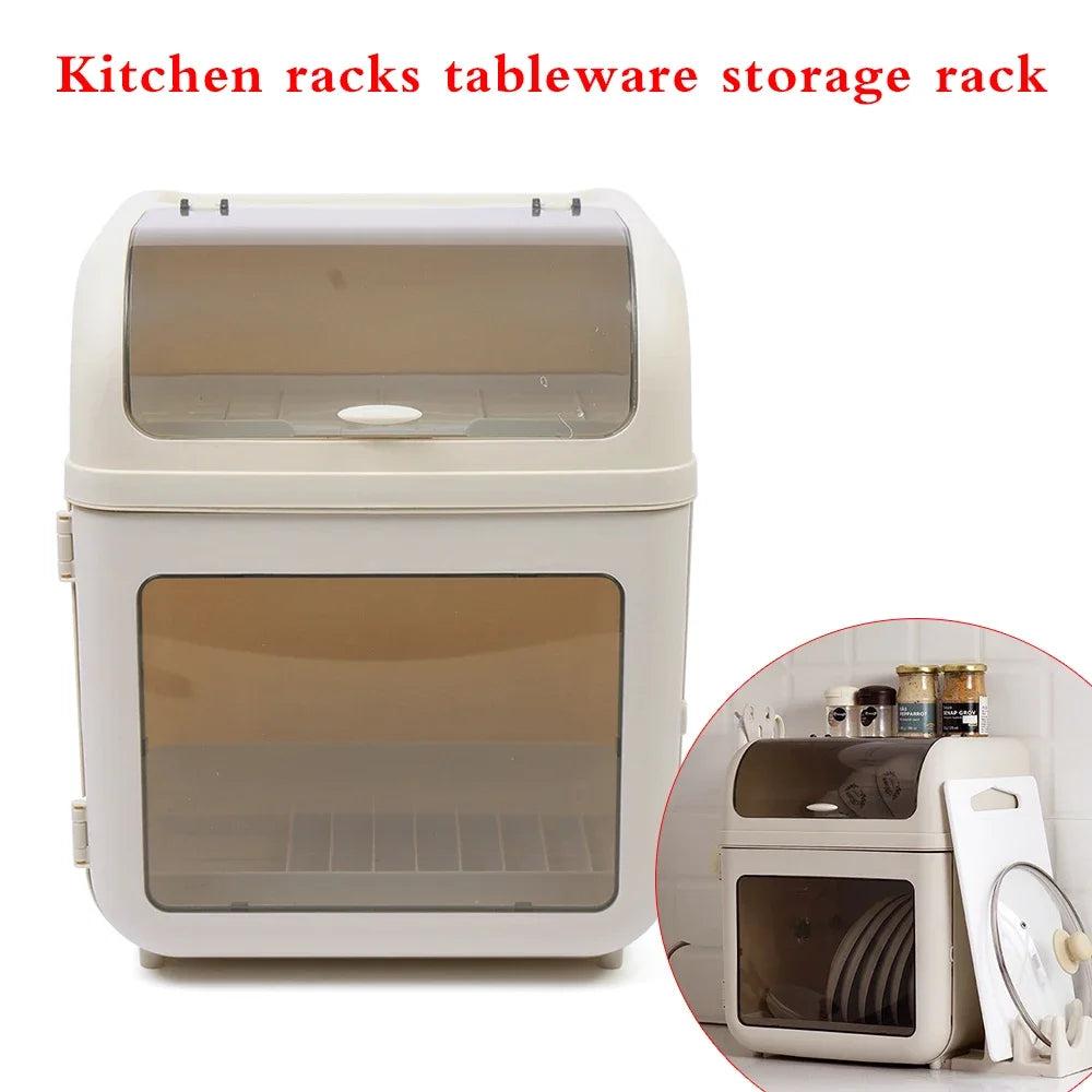 Dish Drying Rack With Cover Dustproof Drainer Basket Utensil Organizer