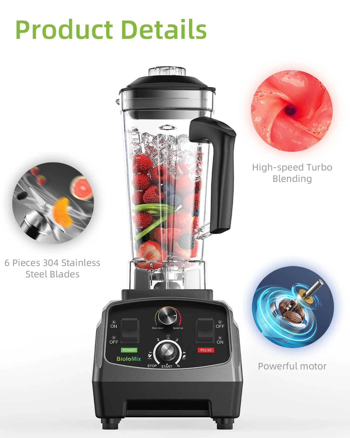 Biolomix Heavy Duty Blender Mixer Juicer For Smoothies