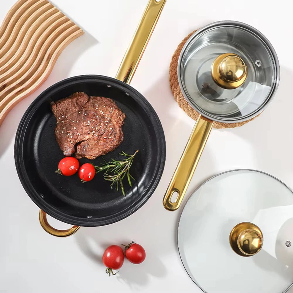 Stainless Steel Cookware Set With Gold Plated Handle 12 Piece