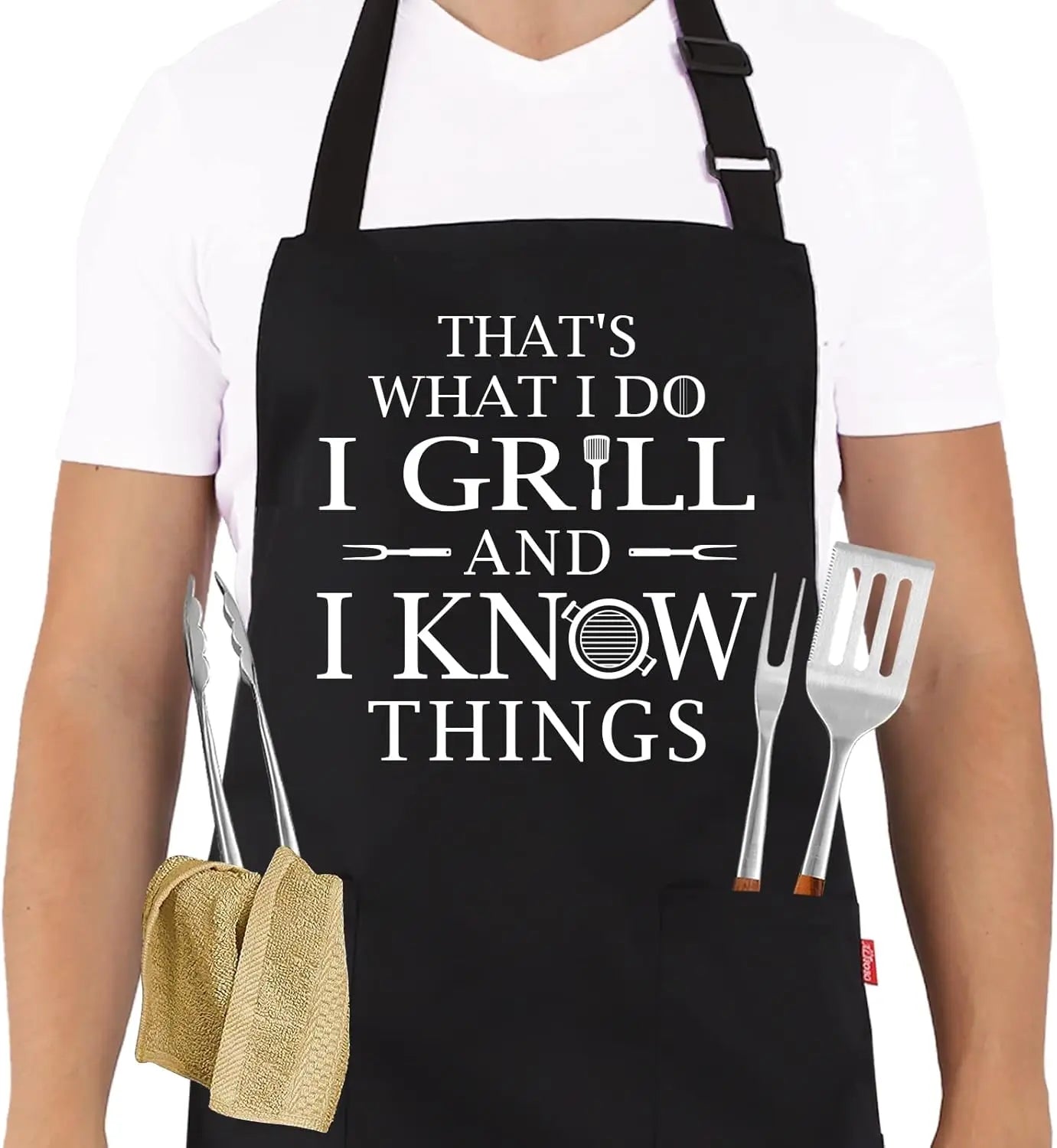 Funny BBQ Apron for Men with Pockets and Adjustable Straps