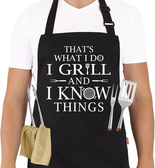Funny BBQ Apron for Men with Pockets and Adjustable Straps