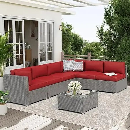 7 Piece Outdoor Patio Furniture Set With Glass Top Table
