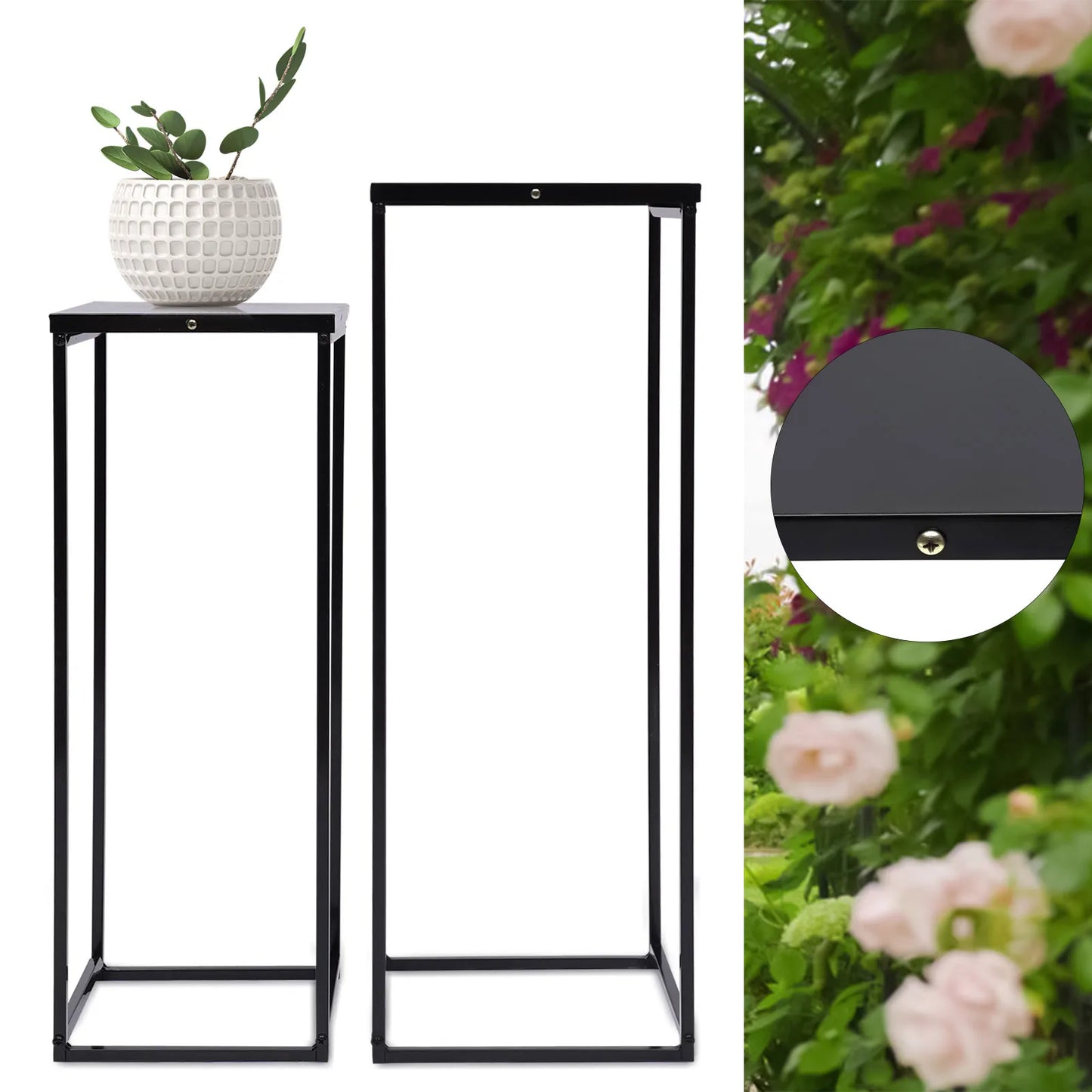 Two Pack Black Metal Square Plant Stands For Patio Decor