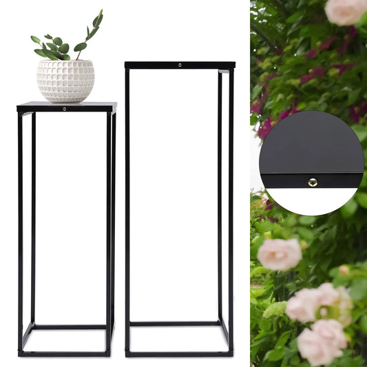 Two Pack Black Metal Square Plant Stands For Patio Decor