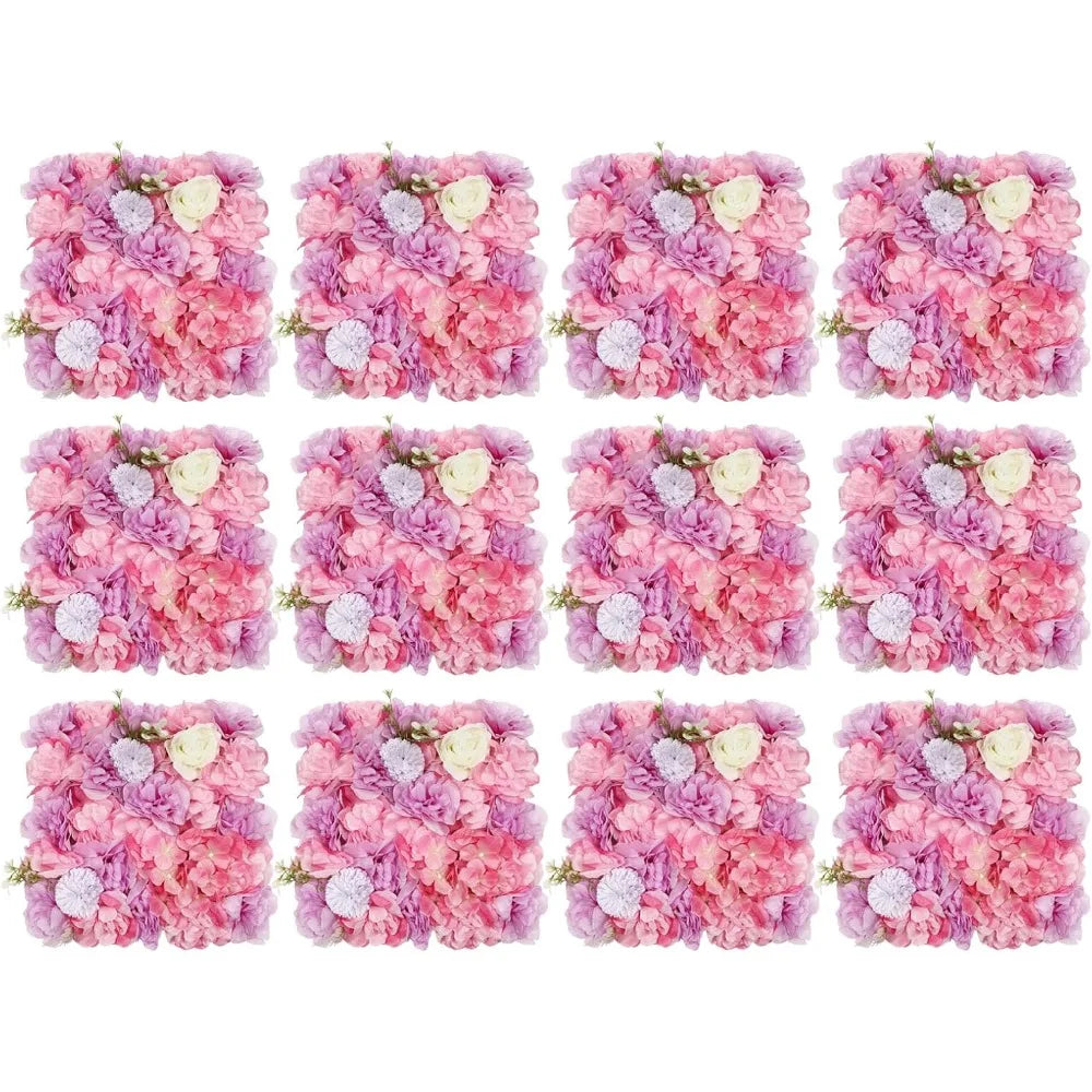 12 Piece 3D Silk Flower Wall Panels Backdrop Hydrangea Rose