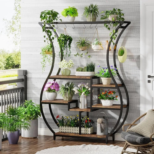 RBXC Vase Shaped Ladder Plant Stand With 10 Hanging Hooks