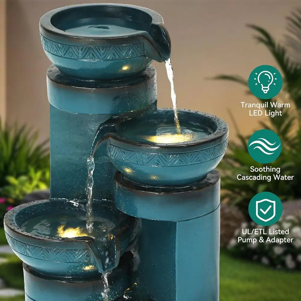 Outdoor 4-Tier Cascading Water Fountain With LED Lights And Pump