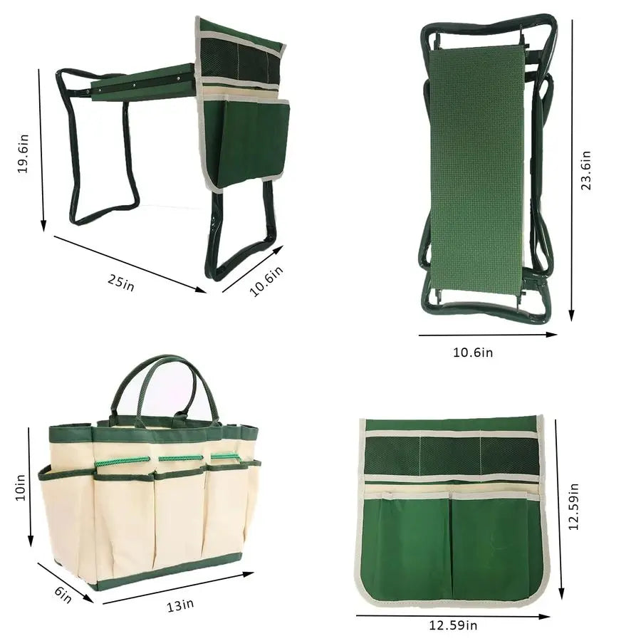 Heavy Duty Folding Garden Kneeler And Seat With Tool Pouch Storage