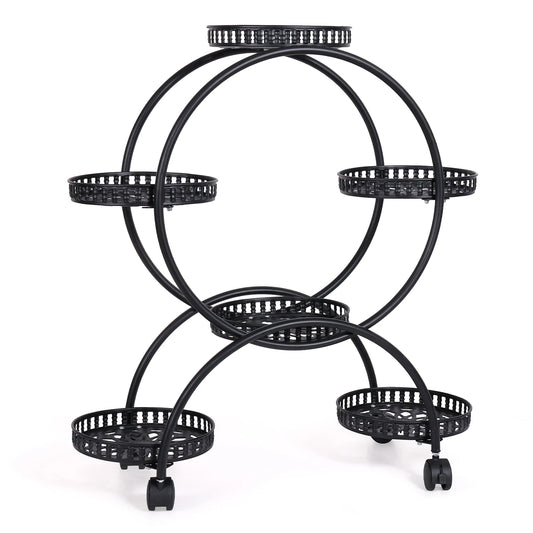 Unho 6 Pot Metal Plant Stand With Wheels Garden Cart