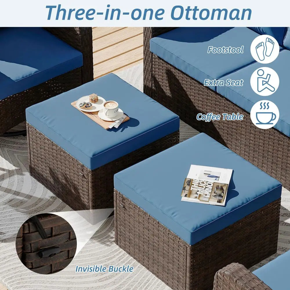 AllWeather PE Wicker Patio Loveseat Sofa With Ottoman And Cushions