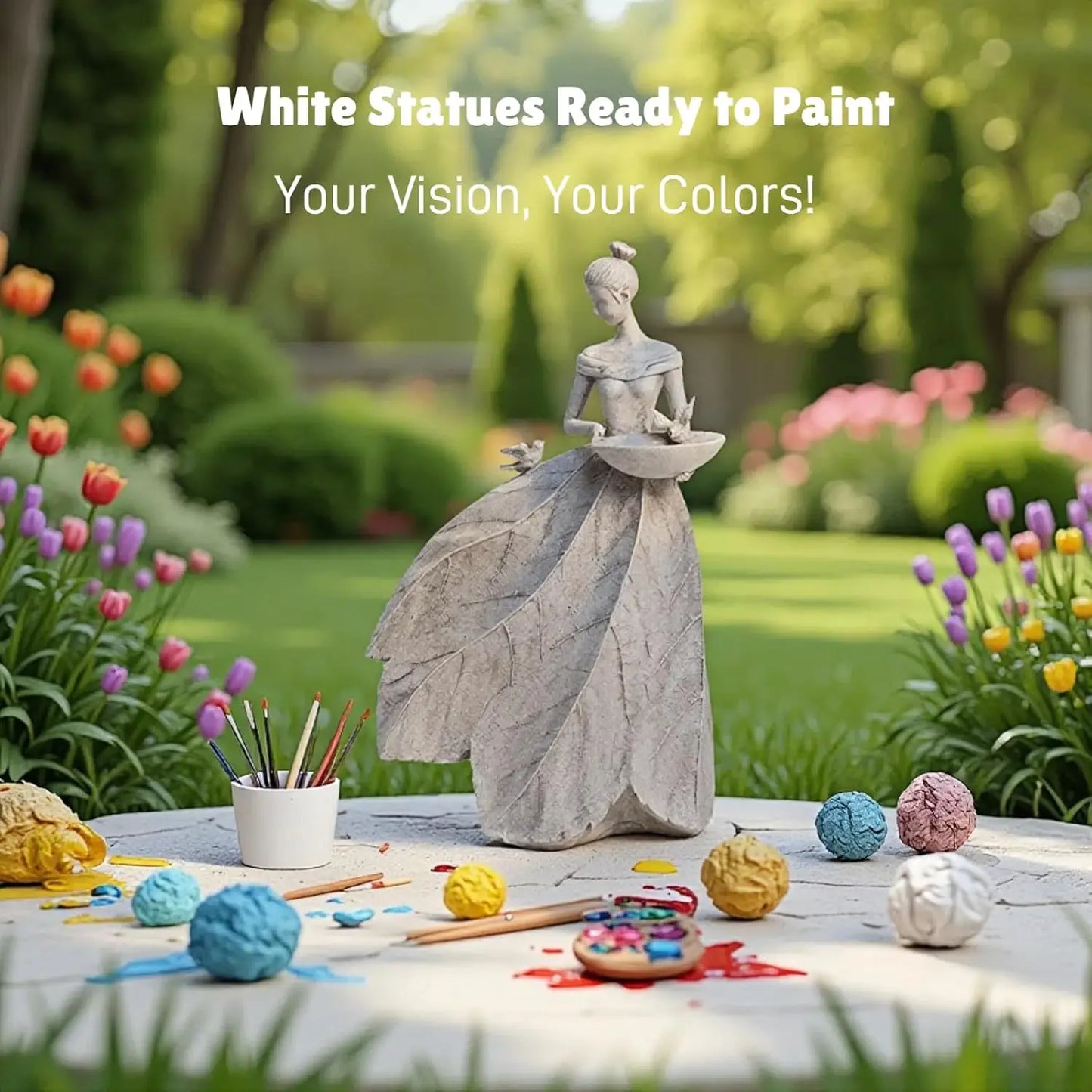 Fairy Garden Statue Bird Feeder And Bird Bath Outdoor Decor