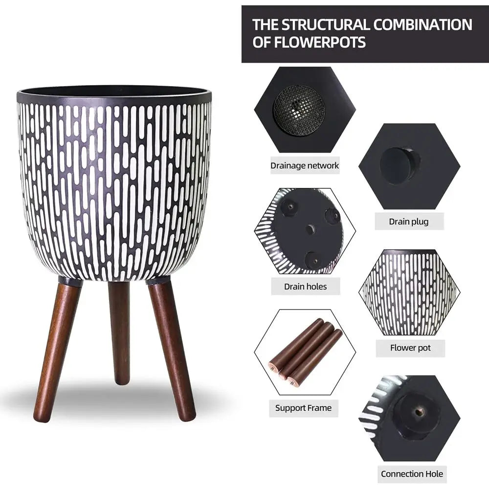 Boho Plant Pot With Stand Two Pack Elevated Planter Drainage