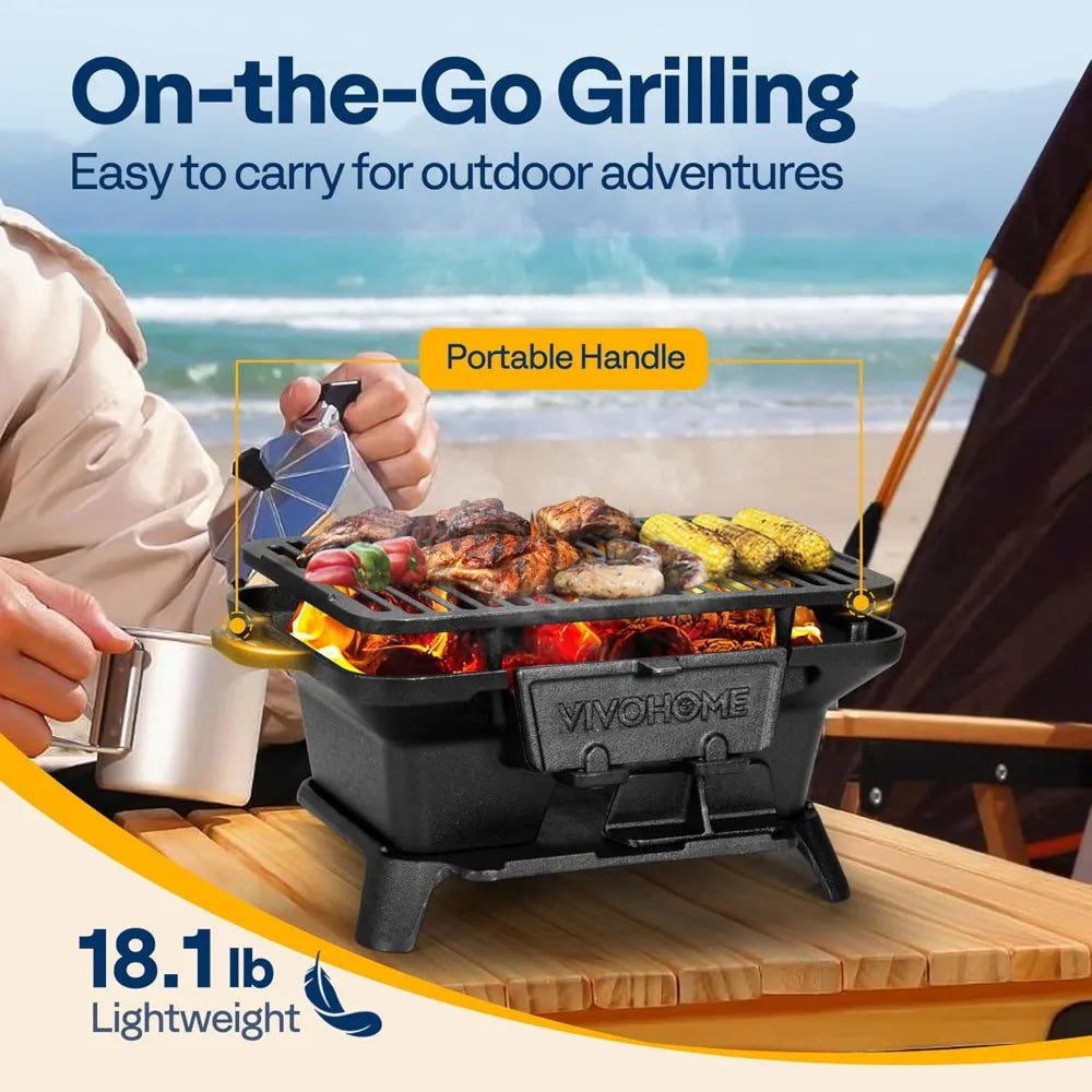 NBVCX Portable Rectangle Charcoal Grill With Double-Sided Grate