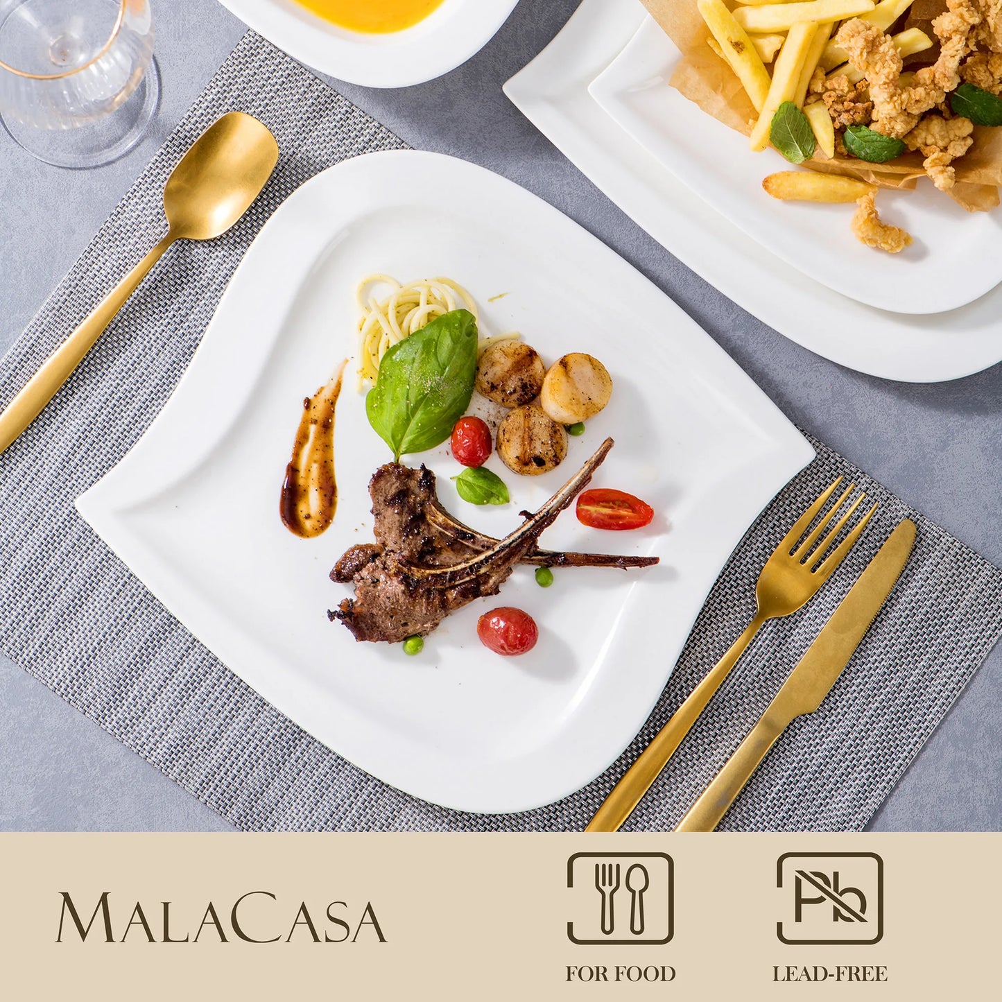 MALACASA Porcelain Dinnerware Set With Cups And Saucers