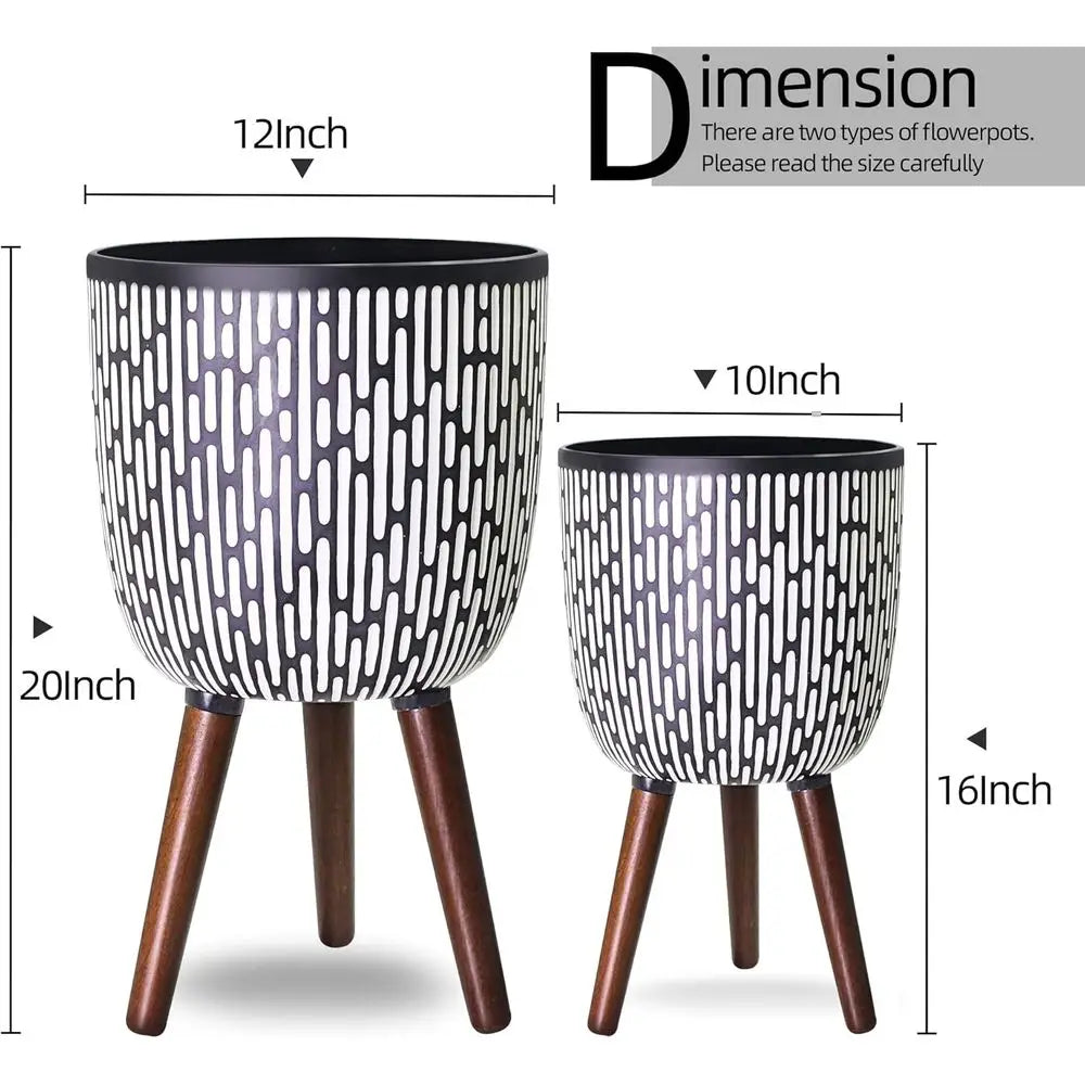 Boho Plant Pot With Stand Two Pack Elevated Planter Drainage