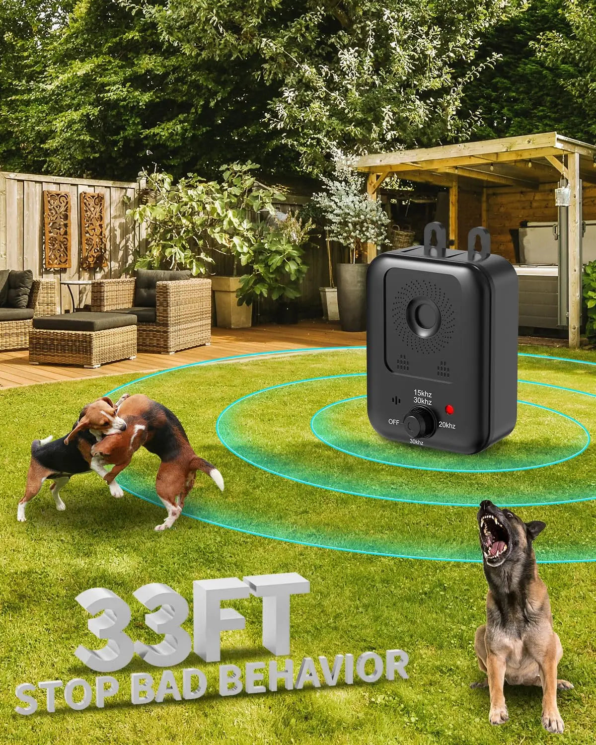 PetEdu Automatic Bark Deterrent Device Ultrasonic Rechargeable Indoor Outdoor