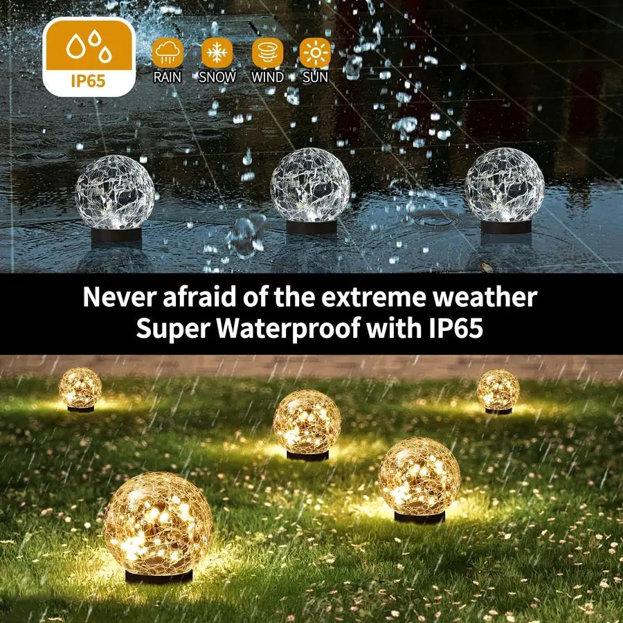 Solar Globe Lights Outdoor Waterproof Cracked Glass Orbs