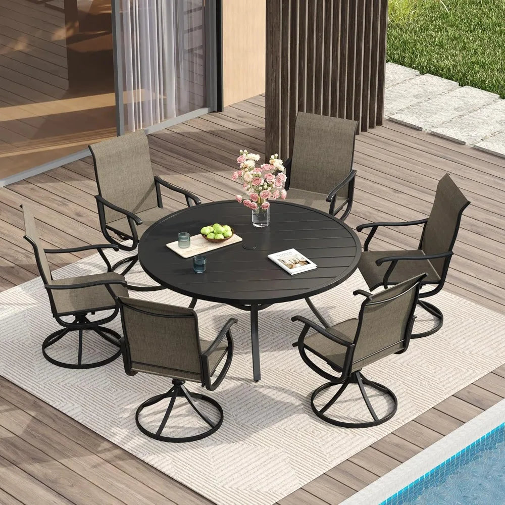 Outdoor Patio Dining Set for 6 with Round Table and Umbrella Hole