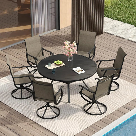 Outdoor Patio Dining Set for 6 with Round Table and Umbrella Hole