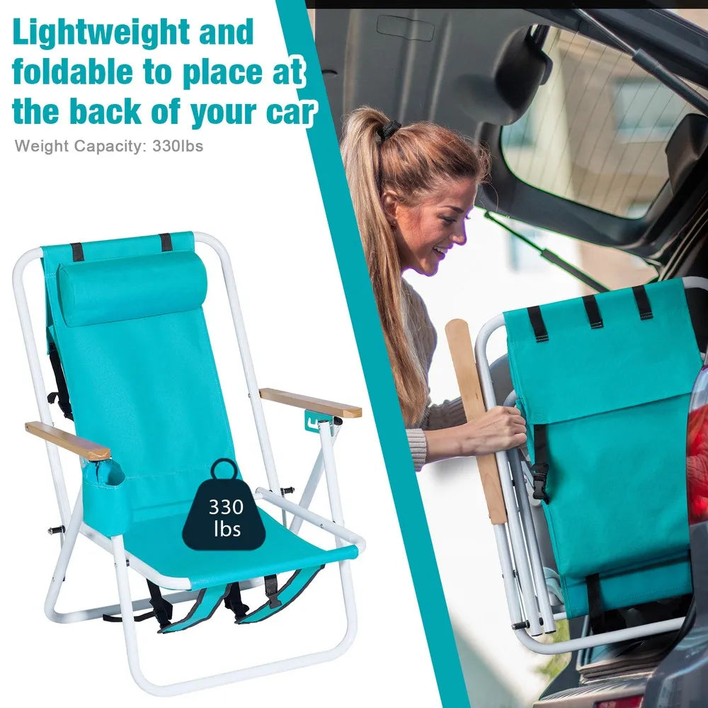 Two-Piece Folding Beach Chair Portable With Cup Holder For Travel