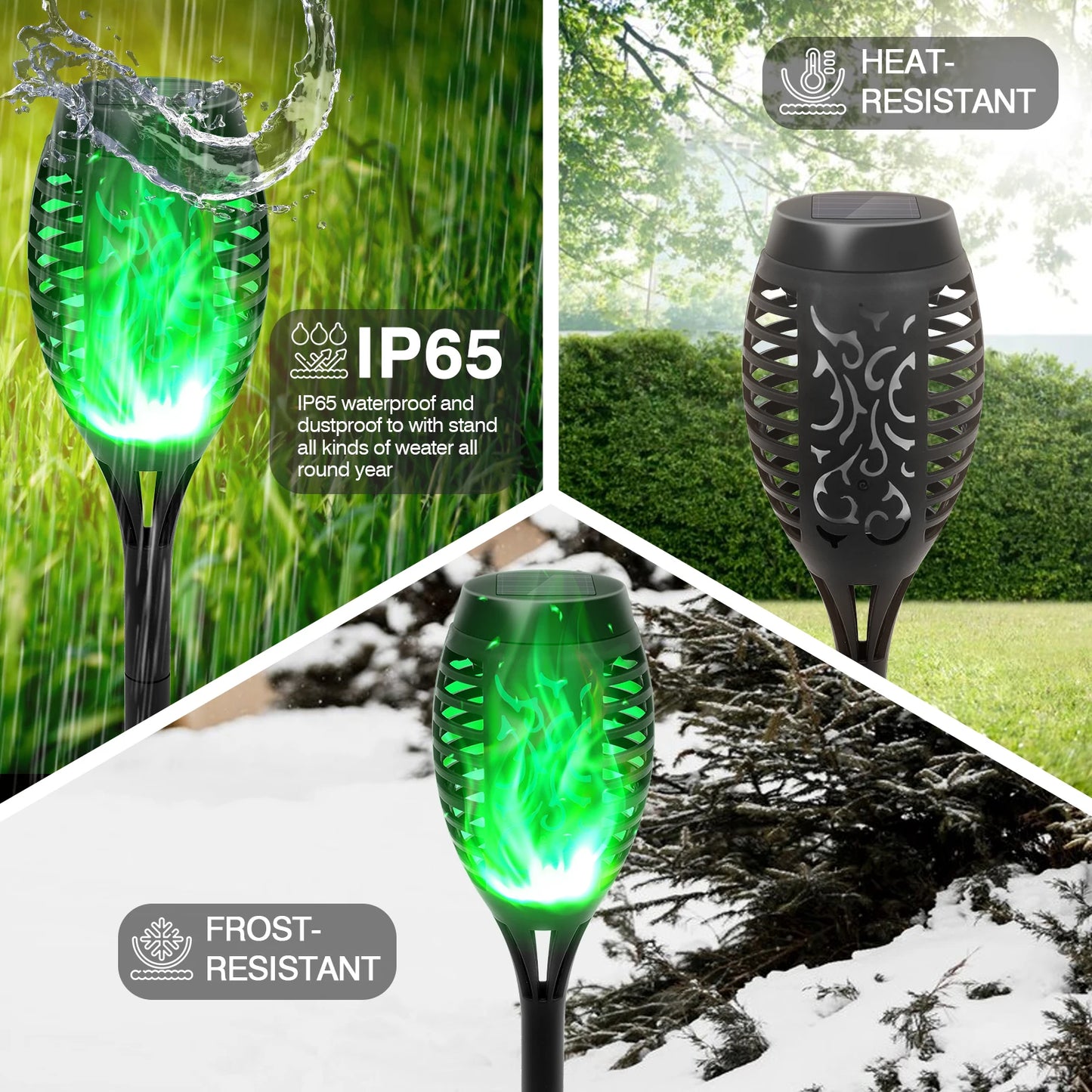 Green Solar Flickering Flame Light Outdoor Waterproof LED Garden Torch