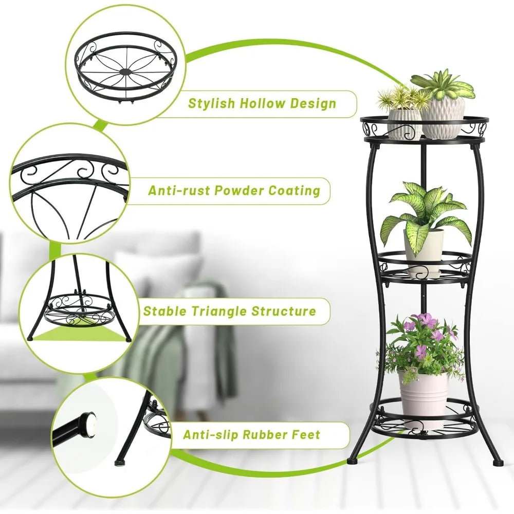 NBVCX 3 Tier Tall Metal Plant Stand Indoor Outdoor Rustproof