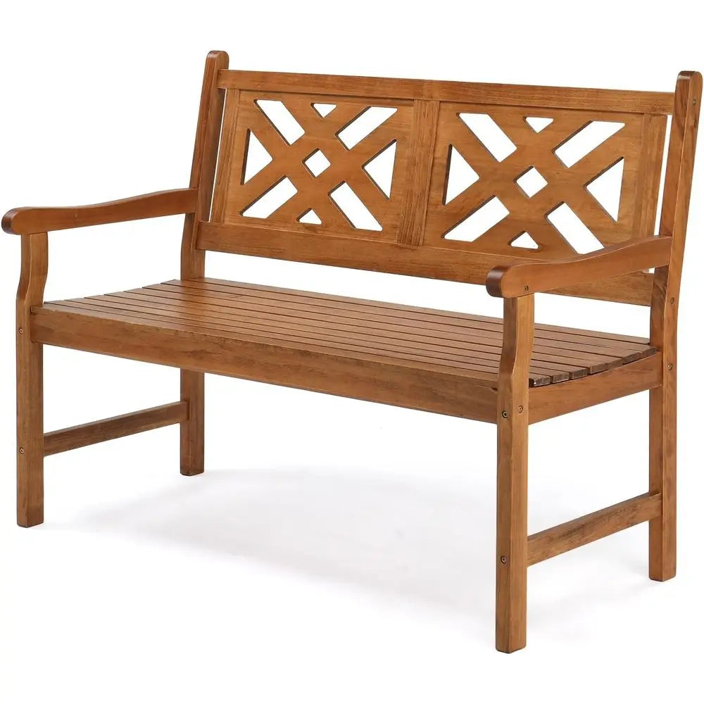 Outdoor Wood Bench Weather Resistant Garden Patio With Backrest
