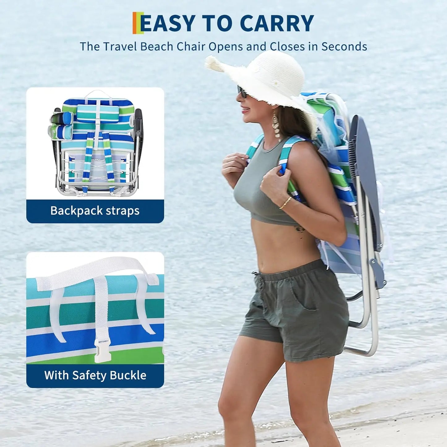 TWISTER.CK Portable Backpack Beach Chair With 5 Reclining Positions