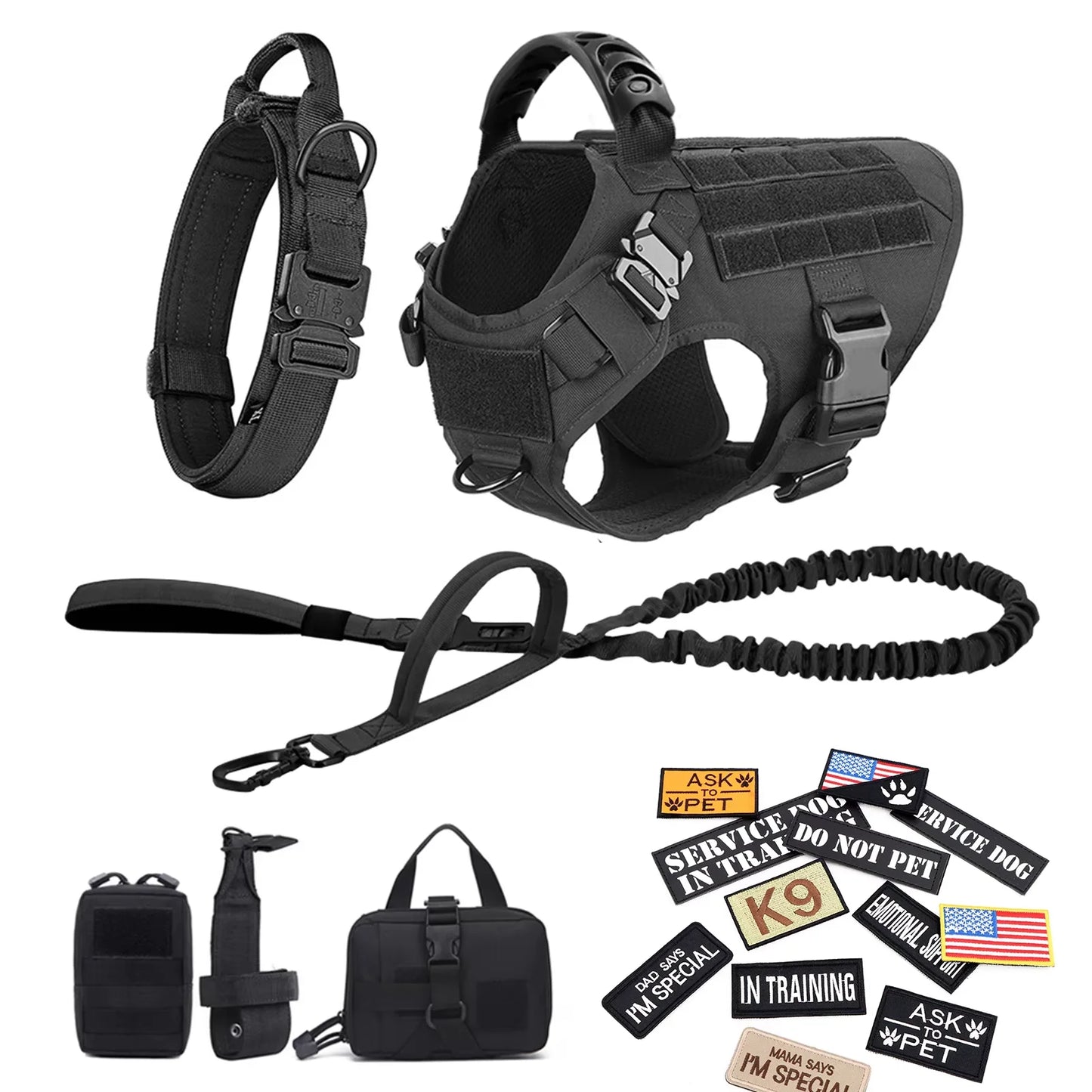 Military Large Dog Harness Vest Set With Patches For Malinois