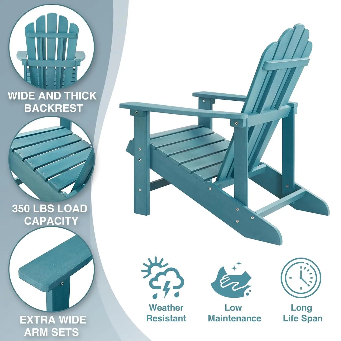 Weather Resistant Adirondack Chair For Outdoor Patio And Yard