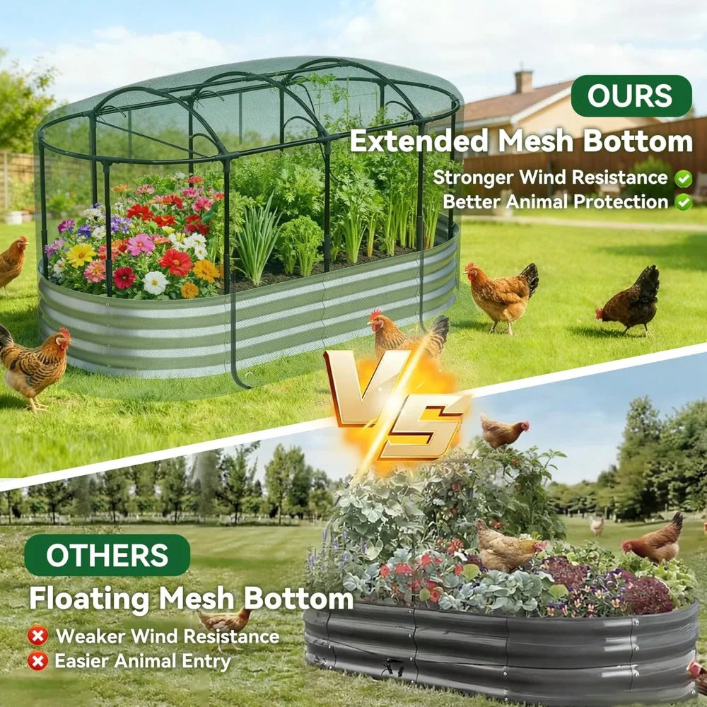 Self-Watering Raised Garden Bed With Mesh Cover Galvanized