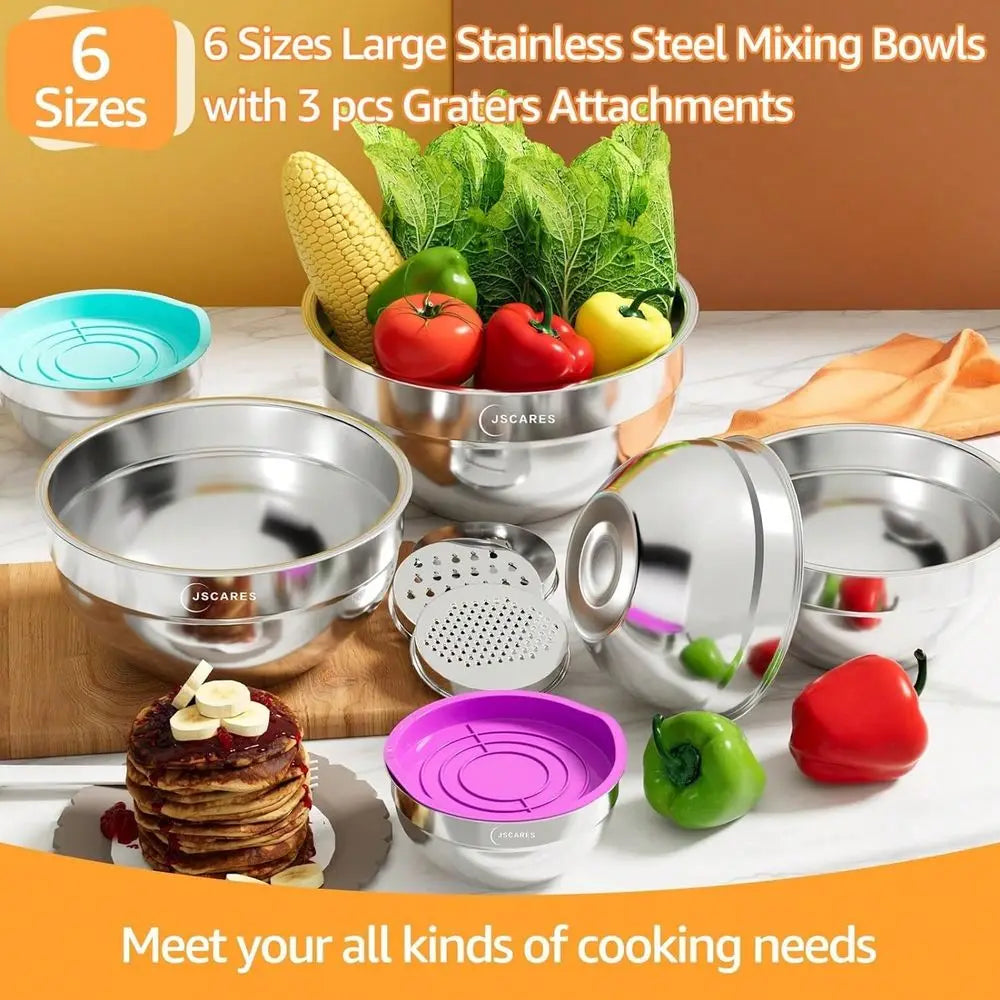 Stainless Steel Mixing Bowls With Airtight Lids And Grater Attachments
