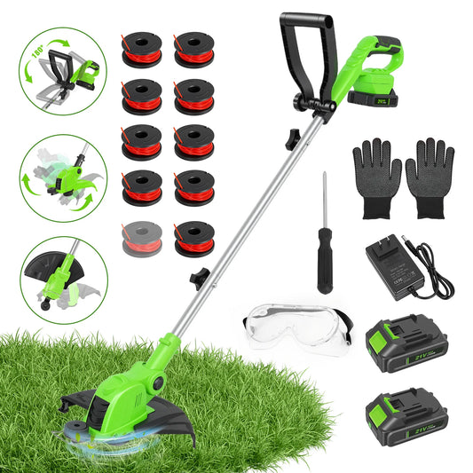 Cordless String Trimmer With Rotatable Head And Included Batteries