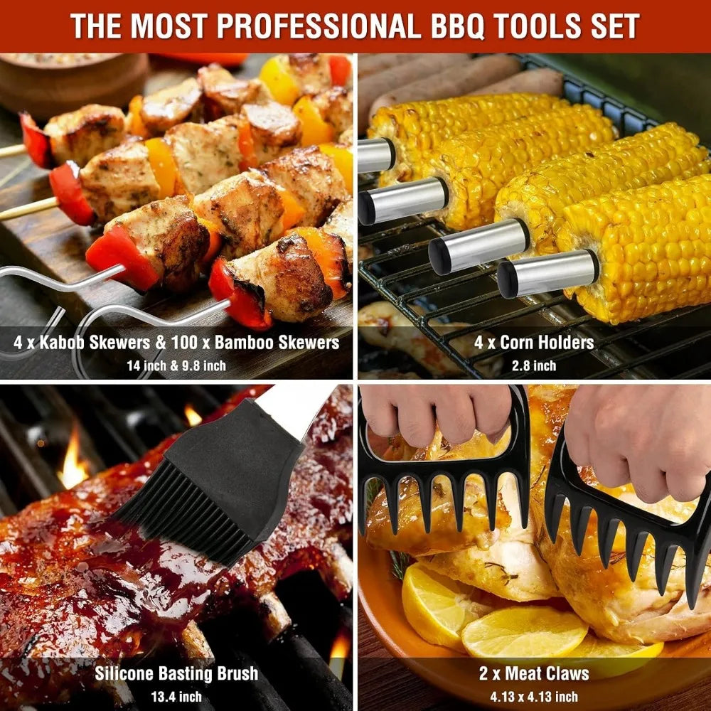 122 Piece BBQ Gift Set For Men Tongs Spatula Skewers