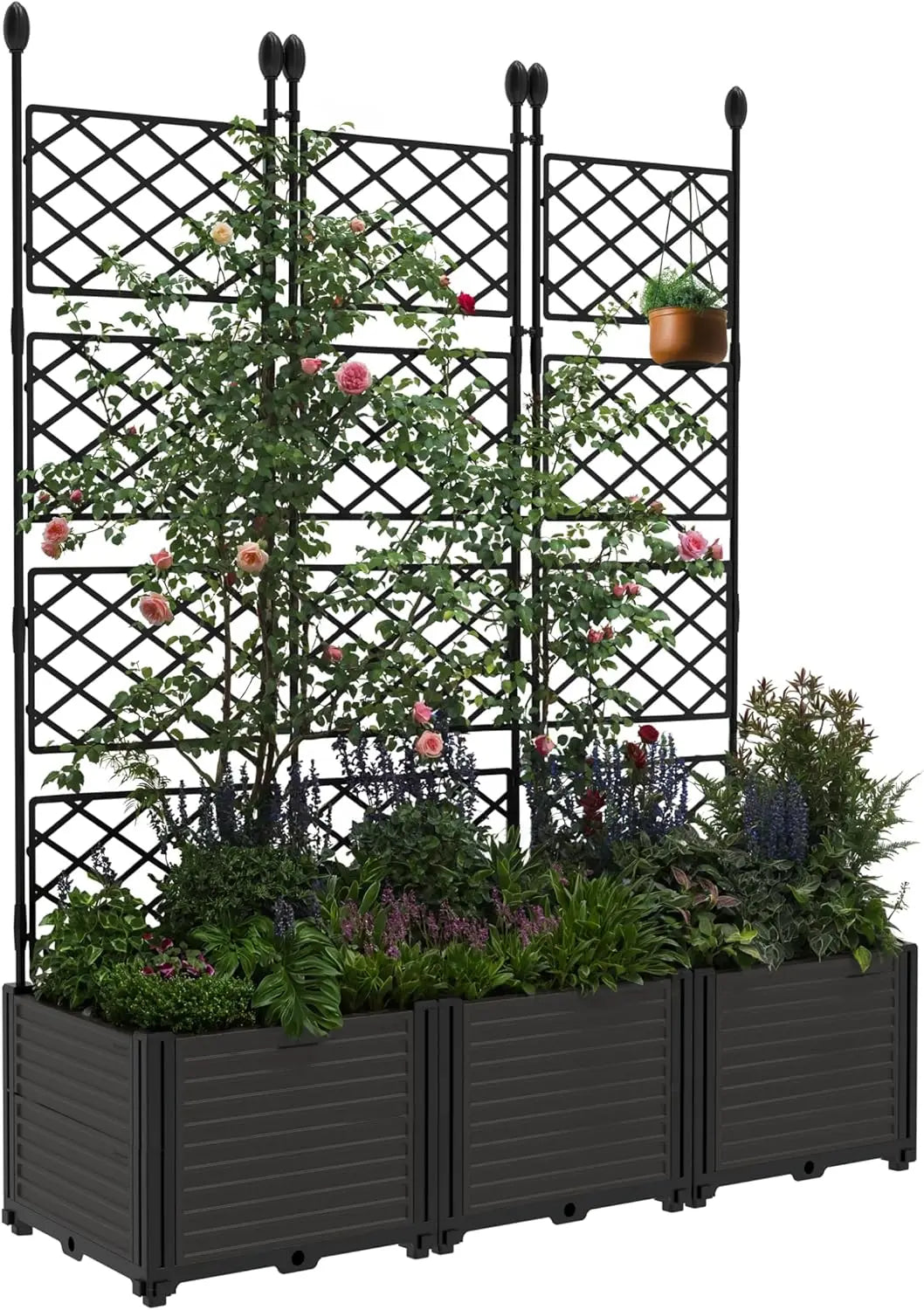 TWISTER.CK Plastic Planter Box With Trellis Rack For Gardens