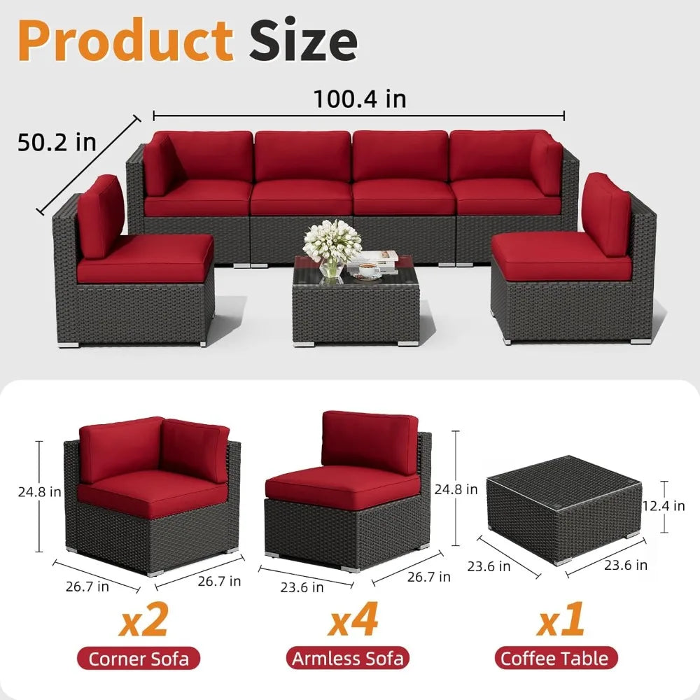 7 Piece Outdoor Patio Furniture Set With Glass Top Table